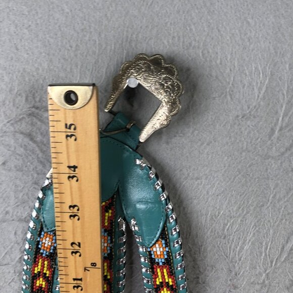 Enterprises Beaded Leather Belt Womens Medium Turquoise Western Buckle USA 408 - Picture 5 of 16